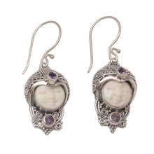 Load image into Gallery viewer, Amethyst and Cow Bone Sterling Silver Celuk Dangle Earrings - Celuk Prince | NOVICA