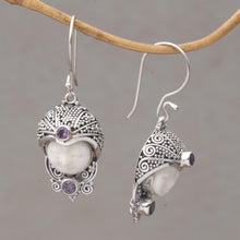 Load image into Gallery viewer, Amethyst and Cow Bone Sterling Silver Celuk Dangle Earrings - Celuk Prince | NOVICA