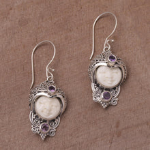 Load image into Gallery viewer, Amethyst and Cow Bone Sterling Silver Celuk Dangle Earrings - Celuk Prince | NOVICA