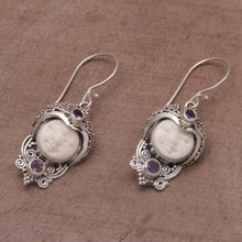 Load image into Gallery viewer, Amethyst and Cow Bone Sterling Silver Celuk Dangle Earrings - Celuk Prince | NOVICA