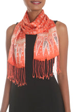Load image into Gallery viewer, Batik Silk Shawl with Truntum Motifs in Tangerine from Bali - Truntum Majesty | NOVICA