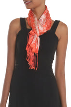 Load image into Gallery viewer, Batik Silk Shawl with Truntum Motifs in Tangerine from Bali - Truntum Majesty | NOVICA