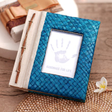 Load image into Gallery viewer, Hand-Woven Pandan Leaf Journal with Photo Cover in Blue - Woven Memories in Blue | NOVICA