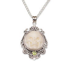 Load image into Gallery viewer, Peridot and Bone White Skull Pendant Necklace from Bali - Skull Stare in White | NOVICA