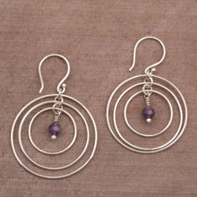 Load image into Gallery viewer, Amethyst and Sterling Silver Dangle Earrings form Bali - Atoms | NOVICA