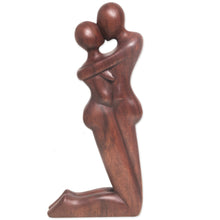 Load image into Gallery viewer, Hand Carved Romantic Suar Wood Statuette from Bali - Kneeling Embrace | NOVICA