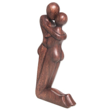 Load image into Gallery viewer, Hand Carved Romantic Suar Wood Statuette from Bali - Kneeling Embrace | NOVICA