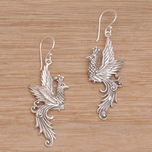 Load image into Gallery viewer, Peacock Motif Sterling Silver Dangle Earrings - Merak Majesty | NOVICA