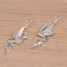 Load image into Gallery viewer, Peacock Motif Sterling Silver Dangle Earrings - Merak Majesty | NOVICA