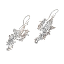 Load image into Gallery viewer, Peacock Motif Sterling Silver Dangle Earrings - Merak Majesty | NOVICA