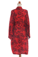 Load image into Gallery viewer, Red and Black Rayon Hand Crafted Floral Batik Short Robe - Adoration | NOVICA