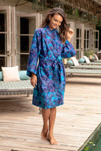 Load image into Gallery viewer, 100% Cotton Artisan Batik Robe - Moonlit Blossoms | NOVICA