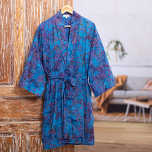 Load image into Gallery viewer, 100% Cotton Artisan Batik Robe - Moonlit Blossoms | NOVICA