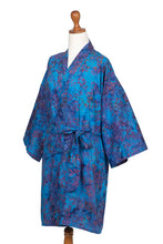 Load image into Gallery viewer, 100% Cotton Artisan Batik Robe - Moonlit Blossoms | NOVICA