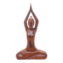 Load image into Gallery viewer, Hand Carved Yoga Sitting Pose Suar Wood Sculpture - To the Sky | NOVICA