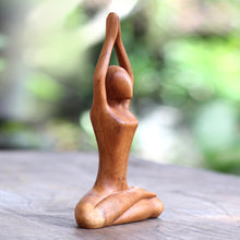 Load image into Gallery viewer, Hand Carved Yoga Sitting Pose Suar Wood Sculpture - To the Sky | NOVICA