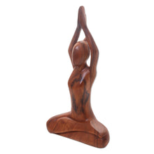 Load image into Gallery viewer, Hand Carved Yoga Sitting Pose Suar Wood Sculpture - To the Sky | NOVICA