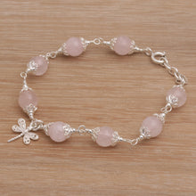 Load image into Gallery viewer, Rose Quartz Bead Charm Bracelet Sterling Silver Dragonfly - Moonlight Dragonfly in Rose | NOVICA