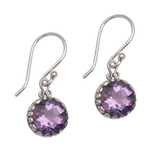 Load image into Gallery viewer, Amethyst Round Faceted Dangle Earrings - Temptation Purple | NOVICA