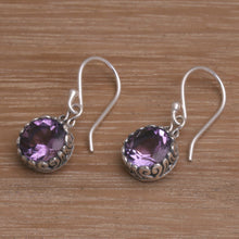 Load image into Gallery viewer, Amethyst Round Faceted Dangle Earrings - Temptation Purple | NOVICA