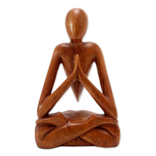 Load image into Gallery viewer, Wood Lotus Meditation Yoga Sculpture Hand Carved in Bali - Natural Meditation | NOVICA
