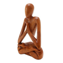 Load image into Gallery viewer, Wood Lotus Meditation Yoga Sculpture Hand Carved in Bali - Natural Meditation | NOVICA