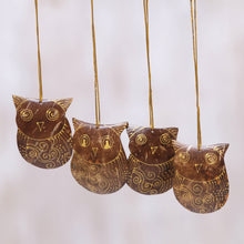 Load image into Gallery viewer, Set of Javanese Handmade Coconut Shell Owl Figure Ornaments - Watchful Owls | NOVICA