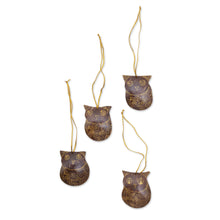 Load image into Gallery viewer, Set of Javanese Handmade Coconut Shell Owl Figure Ornaments - Watchful Owls | NOVICA