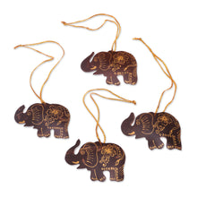 Load image into Gallery viewer, Set of 4 Coconut Shell Traditional Elephant Ornaments - Imperial Elephants | NOVICA