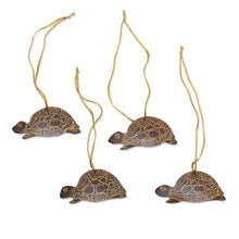 Load image into Gallery viewer, Set of 4 Handmade Brown Coconut Shell Turtle Ornaments - Royal Turtle | NOVICA