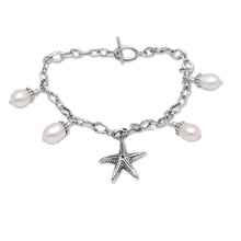 Load image into Gallery viewer, Cultured Freshwater Pearl and Silver Starfish Charm Bracelet - Sea Star | NOVICA