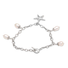 Load image into Gallery viewer, Cultured Freshwater Pearl and Silver Starfish Charm Bracelet - Sea Star | NOVICA