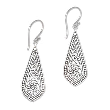 Load image into Gallery viewer, Handcrafted Balinese Sterling Silver Dangle Earrings - Ornate Teardrop | NOVICA
