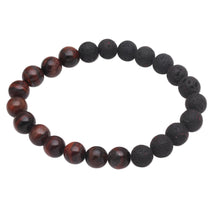Load image into Gallery viewer, Black Lava Stone and Brown Agate Beaded Stretch Bracelet - Quiet Volcano | NOVICA