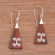 Load image into Gallery viewer, Wood Triangle Sterling Silver Swirl Modern Dangle Earrings - Reach | NOVICA