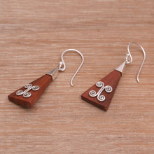 Load image into Gallery viewer, Wood Triangle Sterling Silver Swirl Modern Dangle Earrings - Reach | NOVICA