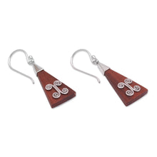 Load image into Gallery viewer, Wood Triangle Sterling Silver Swirl Modern Dangle Earrings - Reach | NOVICA