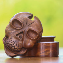 Load image into Gallery viewer, Suar Wood Skull Puzzle Box Crafted in Bali - Skull Keeper | NOVICA