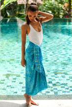 Load image into Gallery viewer, Leaf Motif Batik Rayon Sarong in Blue from Bali - Cerulean Eden | NOVICA