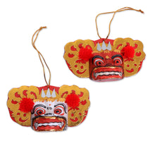 Load image into Gallery viewer, Handmade White and Red Albesia Wood Balinese Ornaments - Barong Royalty | NOVICA