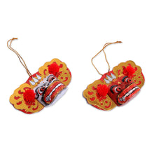 Load image into Gallery viewer, Handmade White and Red Albesia Wood Balinese Ornaments - Barong Royalty | NOVICA