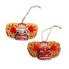 Load image into Gallery viewer, Handmade White and Red Albesia Wood Balinese Ornaments - Barong Royalty | NOVICA
