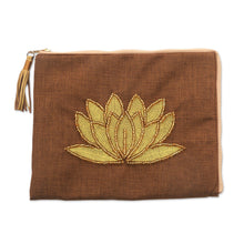 Load image into Gallery viewer, Floral Embellished Jute Coin Purse in Tan from Java - God's Grace in Tan | NOVICA