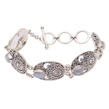 Load image into Gallery viewer, Handcrafted Rainbow Moonstone Link Bracelet from Bali - Shield of the Gods | NOVICA