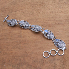 Load image into Gallery viewer, Handcrafted Rainbow Moonstone Link Bracelet from Bali - Shield of the Gods | NOVICA