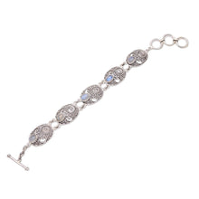 Load image into Gallery viewer, Handcrafted Rainbow Moonstone Link Bracelet from Bali - Shield of the Gods | NOVICA