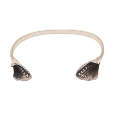 Load image into Gallery viewer, Sterling Silver Cuff Bracelet with Floral Ends from Bali - Floral Twins | NOVICA