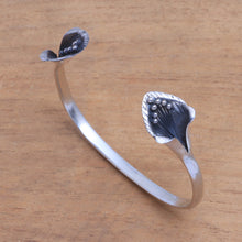 Load image into Gallery viewer, Sterling Silver Cuff Bracelet with Floral Ends from Bali - Floral Twins | NOVICA