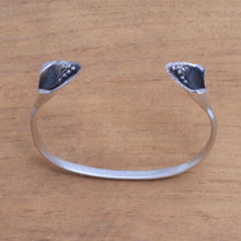 Load image into Gallery viewer, Sterling Silver Cuff Bracelet with Floral Ends from Bali - Floral Twins | NOVICA
