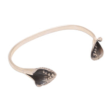 Load image into Gallery viewer, Sterling Silver Cuff Bracelet with Floral Ends from Bali - Floral Twins | NOVICA